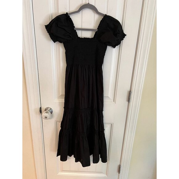 O.P.T Square Neck Black Smocked‎ Maxi Dress Puff Sleeve Sz S - Picture 2 of 7